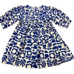 Hanna Andersson Floral Dress Girls 6-7 120cm Blue Cream Excellent Pockets Preppy